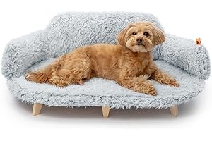 MEWOOFUN Cat Bed with Removable Washable Cover, Elevated Cat Couch for Cats & Small Medium Dogs, Wooden Pet Sofa Modern Pet Furniture (Grey, Large)