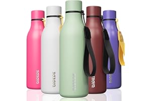BJPKPK Insulated Water Bottles, 18 oz Stainless Steel Metal Water Bottle with Strap, BPA Free Leak Proof Thermos, Mugs, Flasks, Reusable Water Bottle for Sports & Travel, Macaron Green