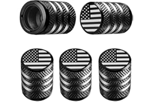 DECURCAR Tire Valve Stem Cap Cover - (5 Pack) Tire Air Cap Metal with Plastic Liner Corrosion Resistant Leak-Proof American Flag for Car Truck Motorcycle Bike Black