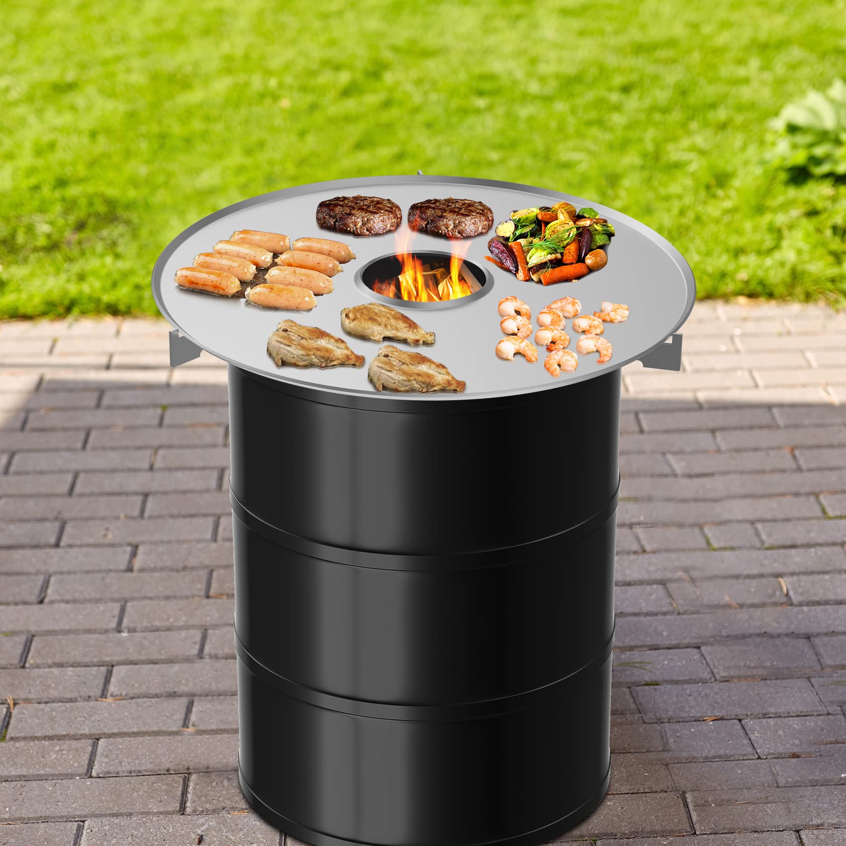 Onlyfire Feuerplatte, BBQ-Disc Edelstahl, Ø 65 cm Grillplatte, Grillring mit Ölauffangrillen, 3 Auflageleiste, Feuerring für Weber Fassgrill, Kugelgrill, Räucherofen, Plancha Gasgrill, BBQ-Platte 7