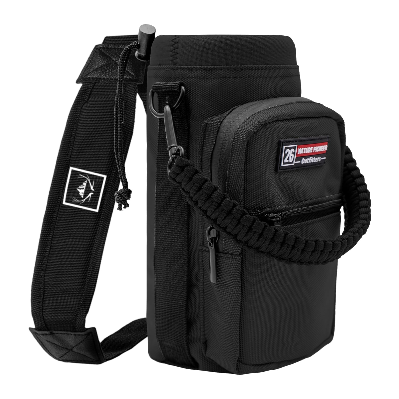 Photo 1 of NATURE PIONEOR Water Bottle Holder with Adjustable Strap - 26/32/36/40/46/64oz Insulated Water Bottle Sling Carrier with Paracord Handle & 2 Pockets, Outdoor Sports, Hiking, Camping, Gym