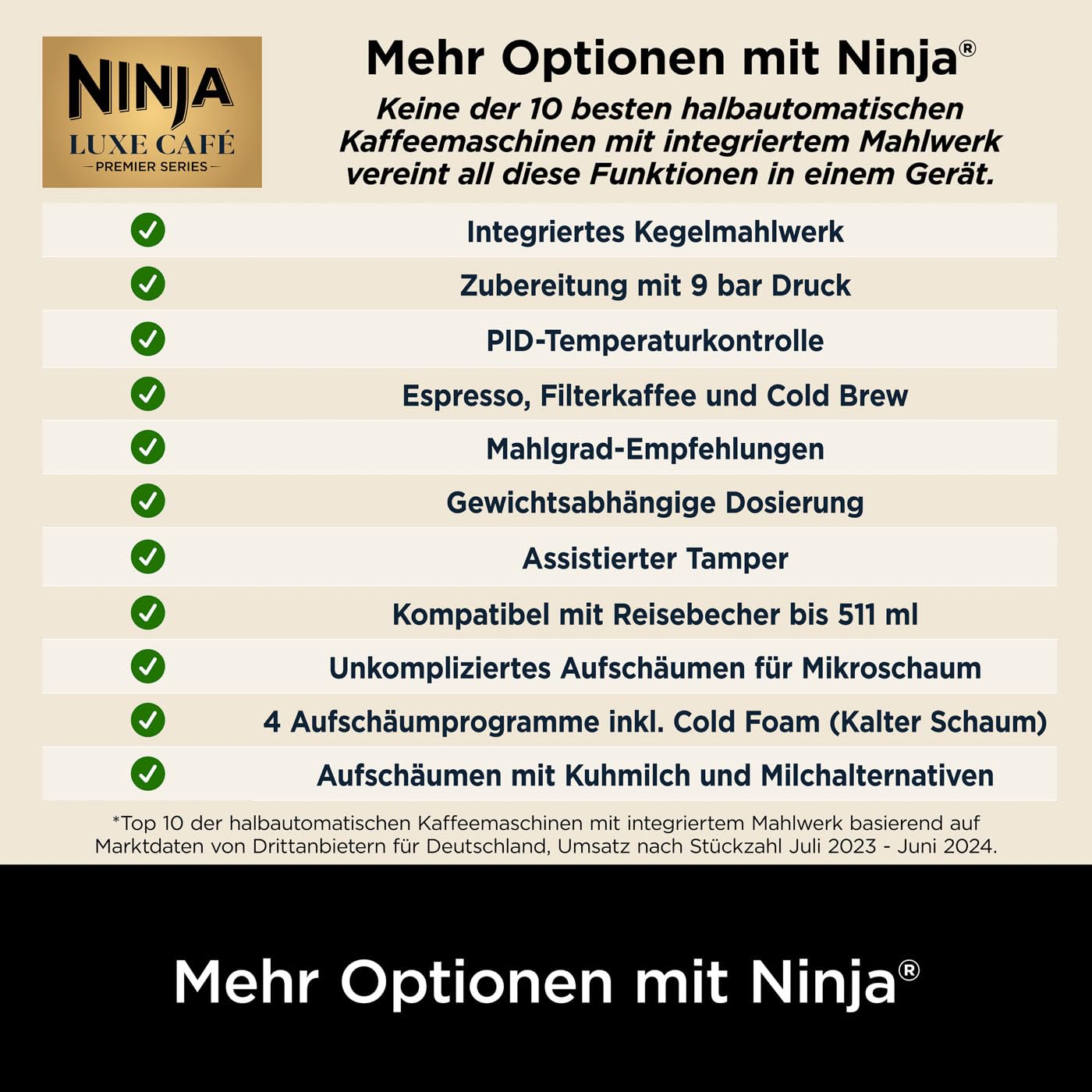 Ninja Luxe Premier 3-in-1-Kaffeemaschine mit Mahlwerk und Aufschäumer für Latte, Cappuccino, Cold Brew & Espresso, einfache Handhabung, 4 Voreinstellungen zum Aufschäumen, Silber, ES601EU 9