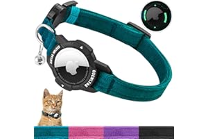 Luminous AirTag Cat Collar Breakaway, OUCWLTAG GPS Cat Collar with Apple Air Tag Holder, Cat Tracker Collars with Safety Elastic Band for Girl Boy Cats, Kittens and Puppies (Blue, 9-13 Inch)