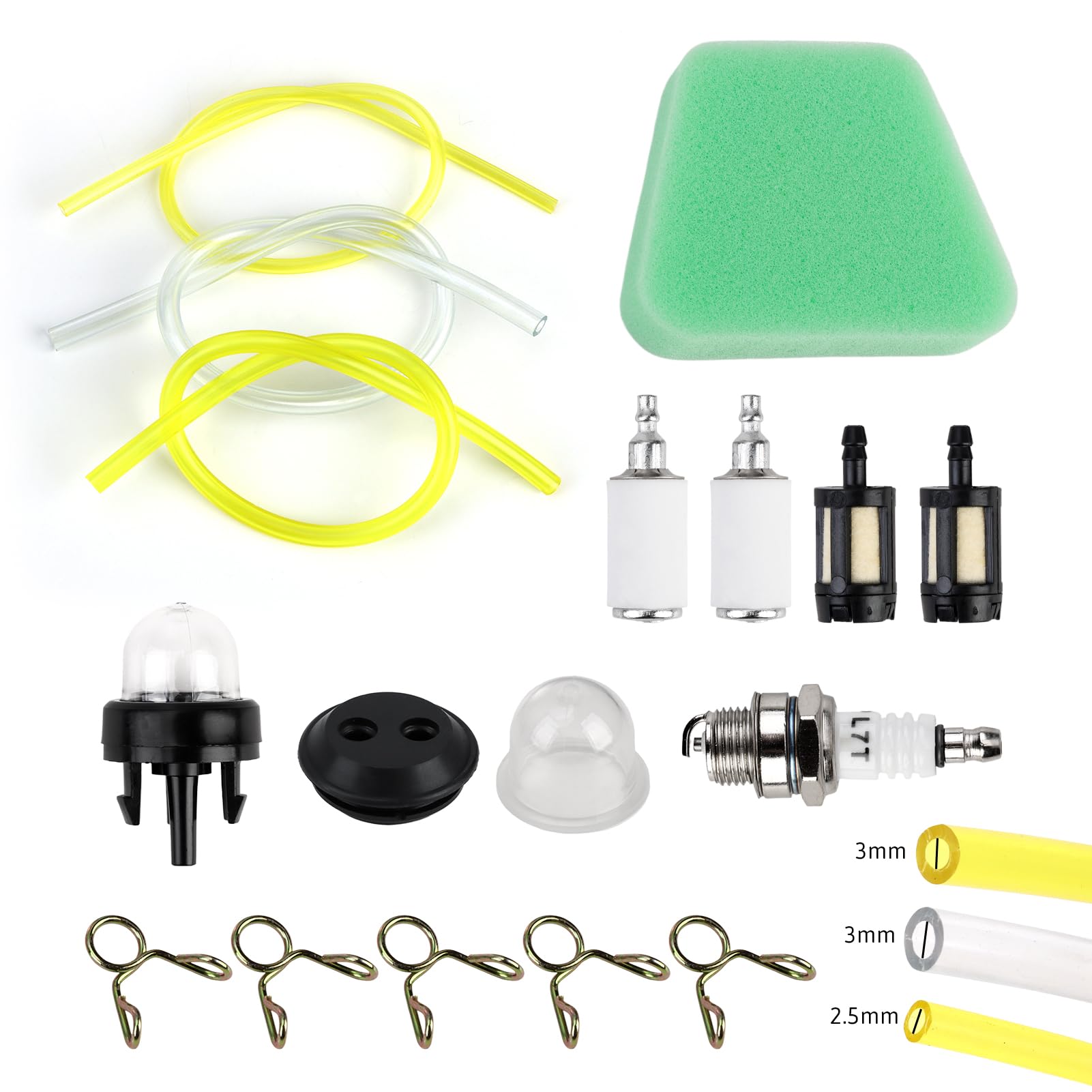 SMCEHEYA Fuel Line Mower Fitting Kit 17Pcs Fuel Pipe 30cm Strimmer Fuel Line Spark Plug Fuel Filter Oil Bubble Hose Buckle Strimmer Parts Compatible for McCulloch Titan Mower Strimmer Chainsaw Blower