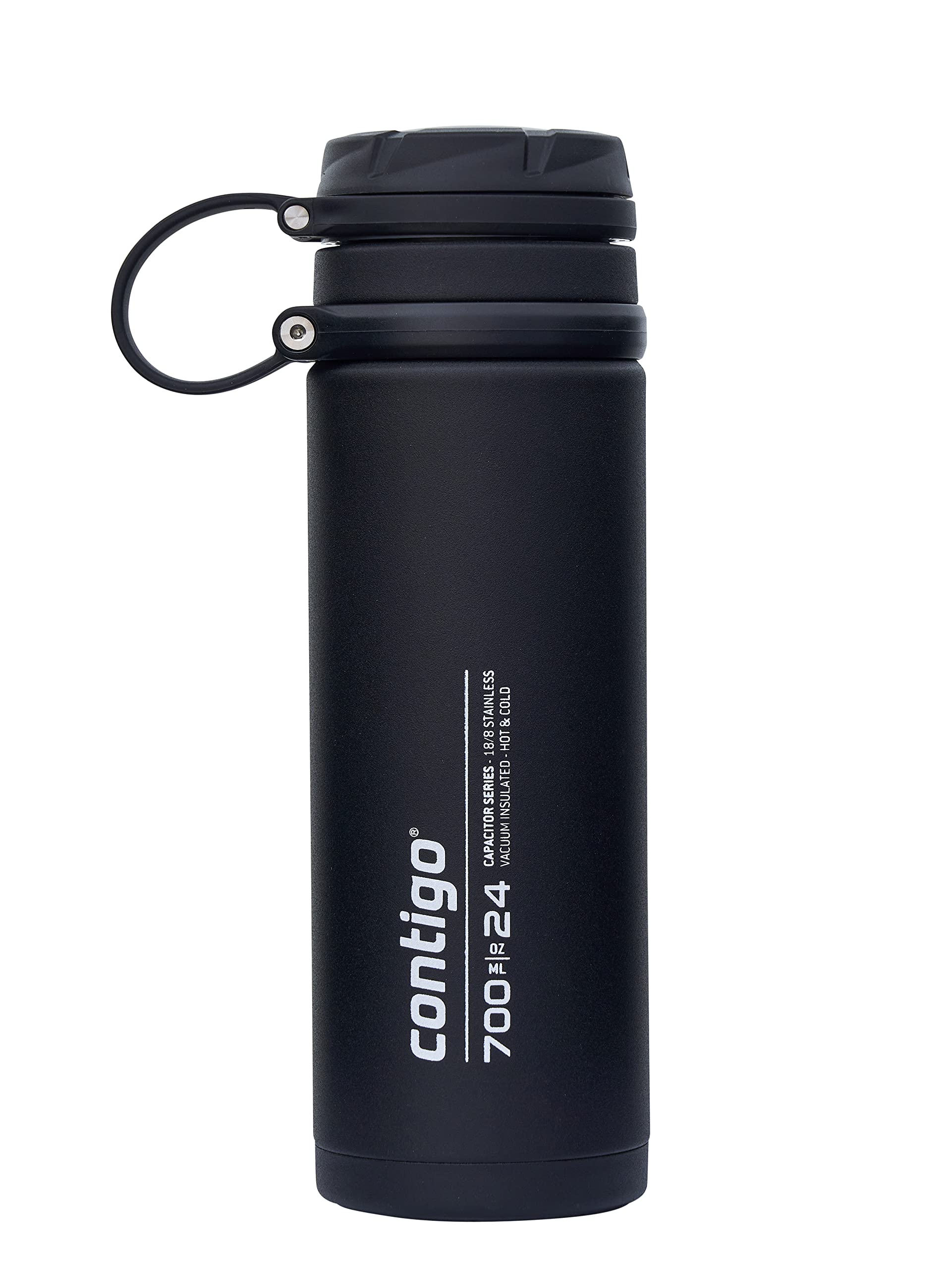 Contigo Fuse Insulated Stainless Steel Water Bottle | Large 100 % leakproof Drinking Bottle | Keeps cool for 30 hours | Wide screw-top lid | Ideal for School, Hiking | 700 ml | Black
