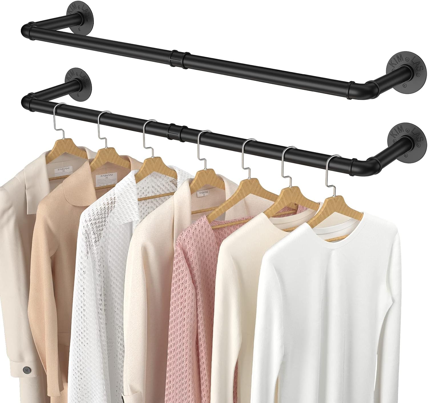 Photo 1 of 2 Pack Wall Mounted Clothes Rack, Black Industrial Pipe Clothing Rack 38.4IN,Heavy Duty Iron Garment Rack Bar For Closet,Laundry Room, Multi Purpose Hanging Rod