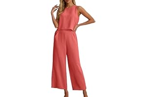 IWOLLENCE Women's Summer 2 Piece Outfits Set Round neck Sleeveless Tank Crop Top Wide Leg pants Set Pockets Jumpsuits