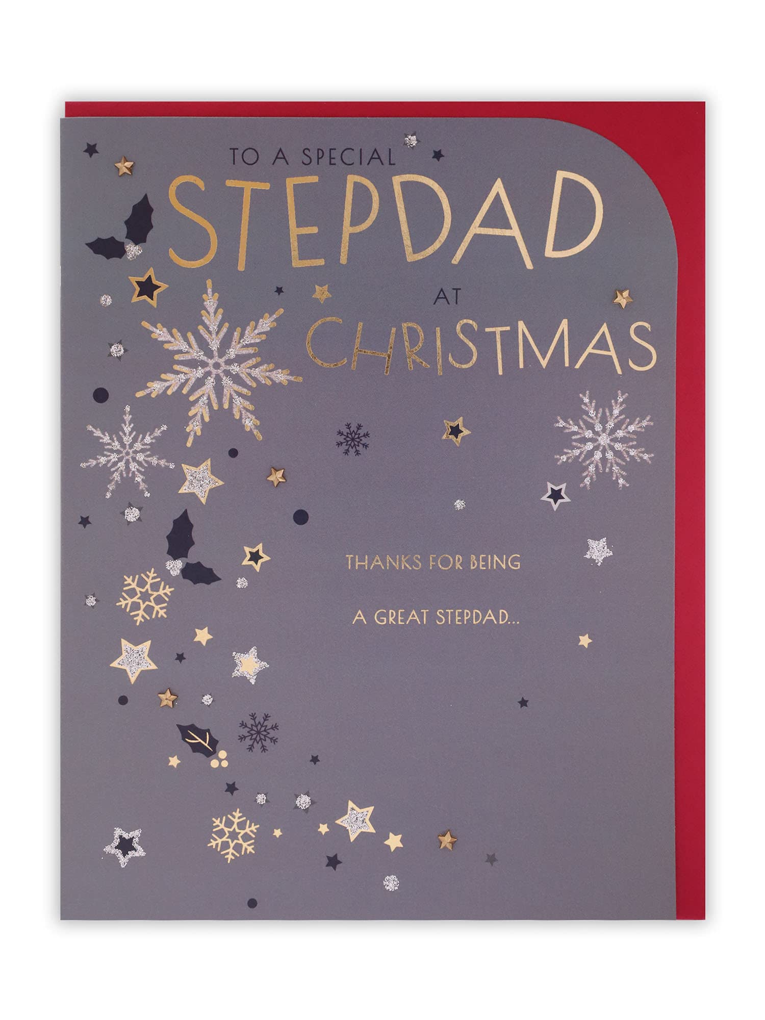 Clintons: Modern Lettering & Snowflakes Stepdad Christmas Card, Multi-Colour, 155 x 201, 1170746