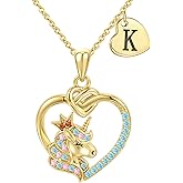 Maxcate Unicorn Initial Necklaces for Girls Kids Women - 18K Really Gold Filled Unicorn Initial Letter Necklace Teen Girls Gifts Trendy Stuff Heart Letter Necklace for Women Girl Kids Gifts