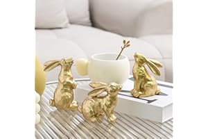 AOMOONOA Resin Gold Bunny Decor Rabbit Figurines, Small Easter Bunny Figurine Set of 3, Easter Rabbit Statues for Spring Tabletop Decor