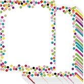 FOBSME 90 Sheets Confetti Computer Paper Letterhead Colorful Dot Border Stationery Sheets Double-Sided Letter Writing Paper for Back to School Cards Invitations Scrapbook Printing Supply, 8.5x11 Inch