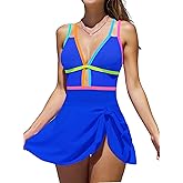 popvil Womens One Piece Swimsuit 2026 Swim Dress Tummy Control Sexy Bathing Suit Neon Swmming Suit