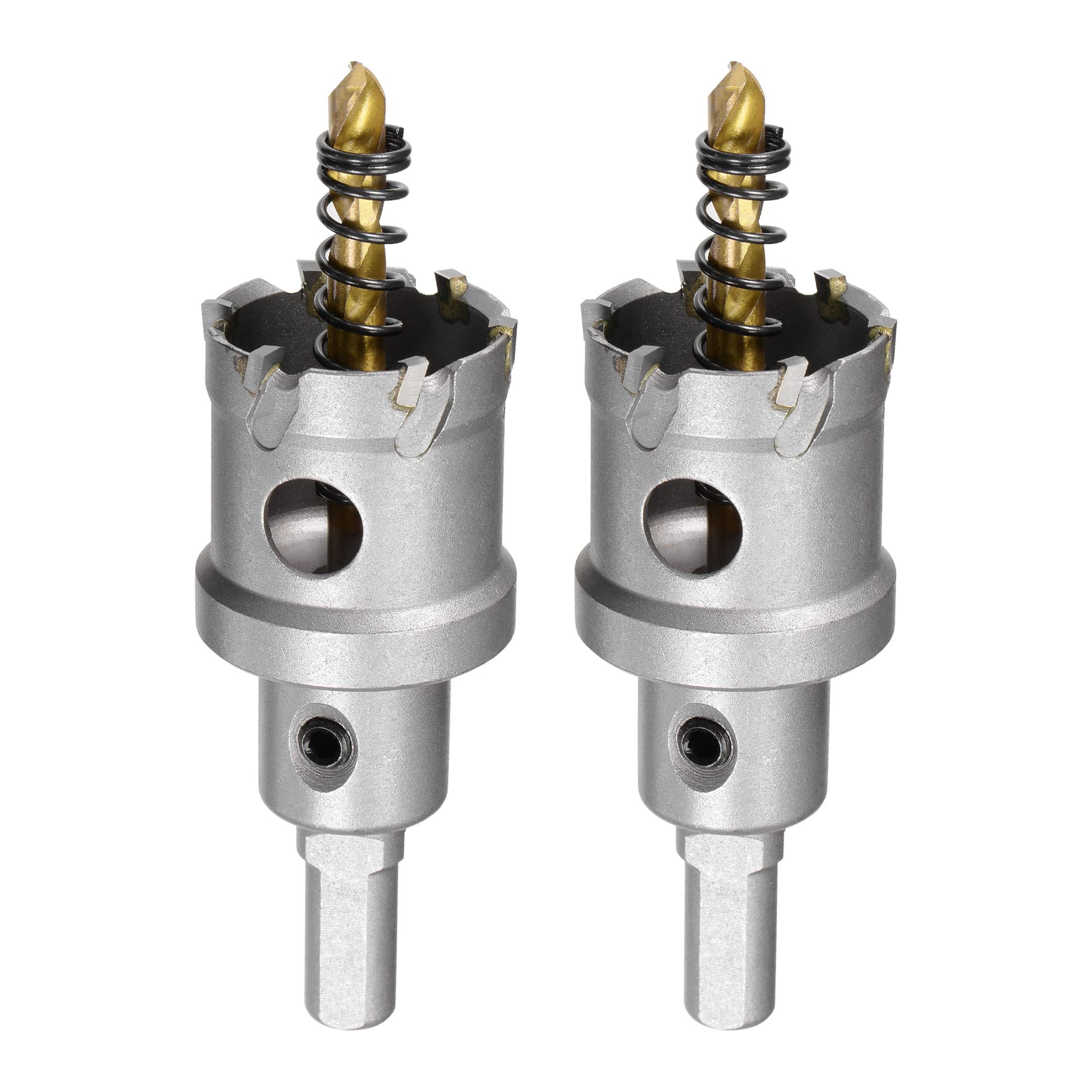 sourcing map 32mm Carbide Hole Cutter, Hole Saws for Stainless Steel Sheet Metal, Non-slip Triangular Shank Limit Step, with Titanium Coated Center Drill, 2pcs