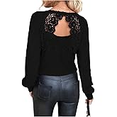 GORGLITTER Women's Lace Open Back Sweater Tops Long Sleeve V Neck Cut Out Knit Top Backless Fall Sweater Dressy Casual