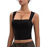 MOSSROZZ Women's Crop Tank Top Ribbed Sleeveless Workout Tops Wide Strap Fitness Athletic Tanks 2025 Summer for Sports