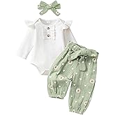 EVERGIFTKIDS Newborn Baby Girl Clothes Ribbed Knit Romper Heart Daisy Print Pants for 0 3 6 12 18 24 Months Girl Outfits