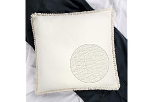 YINFUNG Quilted Euro Sham Ivory Set of 2 Muslin Cotton 26×26 European Pillow Cover Tassel Fringe Boho Decorative Textured Gauze Moroccan Soft Suqare for Bed Couch Sofa Cream