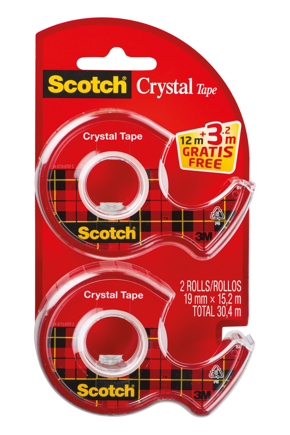 Scotch Promotion 6-1915DP Disposable Hand Dispenser with Crystal Tape 19 mm x 12 m with 3.2 m Pack of 2