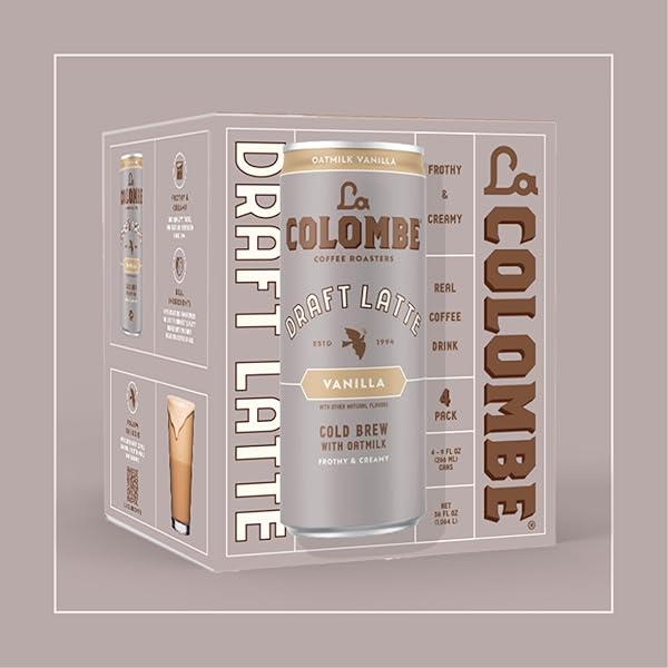 LA COLOMBE VANILLA DRAFT LATTE WITH OATMILK – 9 FL. OZ. 4 PACK – 100% ARABICA BRAZILIAN COLD BREW COFFEE WITH NITROUS-INFUSED OATMILK, DAIRY-FREE VEGAN LATTE, 120MG NATURAL CAFFEINE