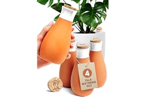 GARDENBRO 4 Pcs Ollas Terracotta Watering Pots Large - 14 Oz Terracotta Self Watering Globes for 1-Week Easy to Refill - Clay Garden Olla Pots Plant Waterers While On Vacation Outdoor & Indoor [4, White]