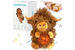 ZRPSIZP Highland Cow Stuffed Animals, Breathing Stuffed Animals with Realistic Breathing Action and Lighted Music, Ideal Sleeping Plush Toys Adjustable in Four Modes, Baby Gifts for Boys, Kids, Girls