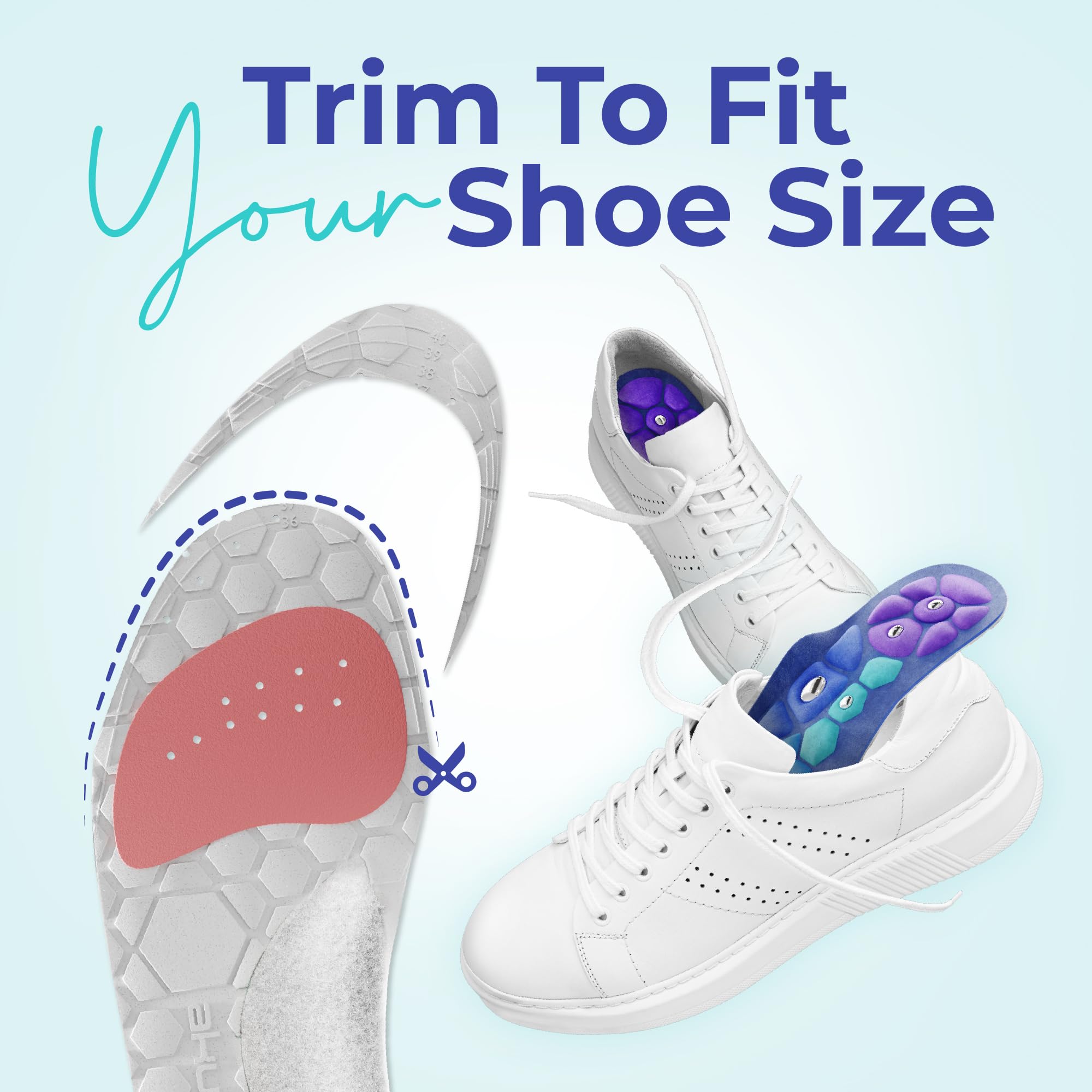 Akusoli Insoles Men & Women, Insoles for Flat Feet & Men Work Boots, Arch Support Inserts for Women Standing All Day, High Arch Support & Flat Foot Inserts L/XL US Womans 10-12 Mens 8-13