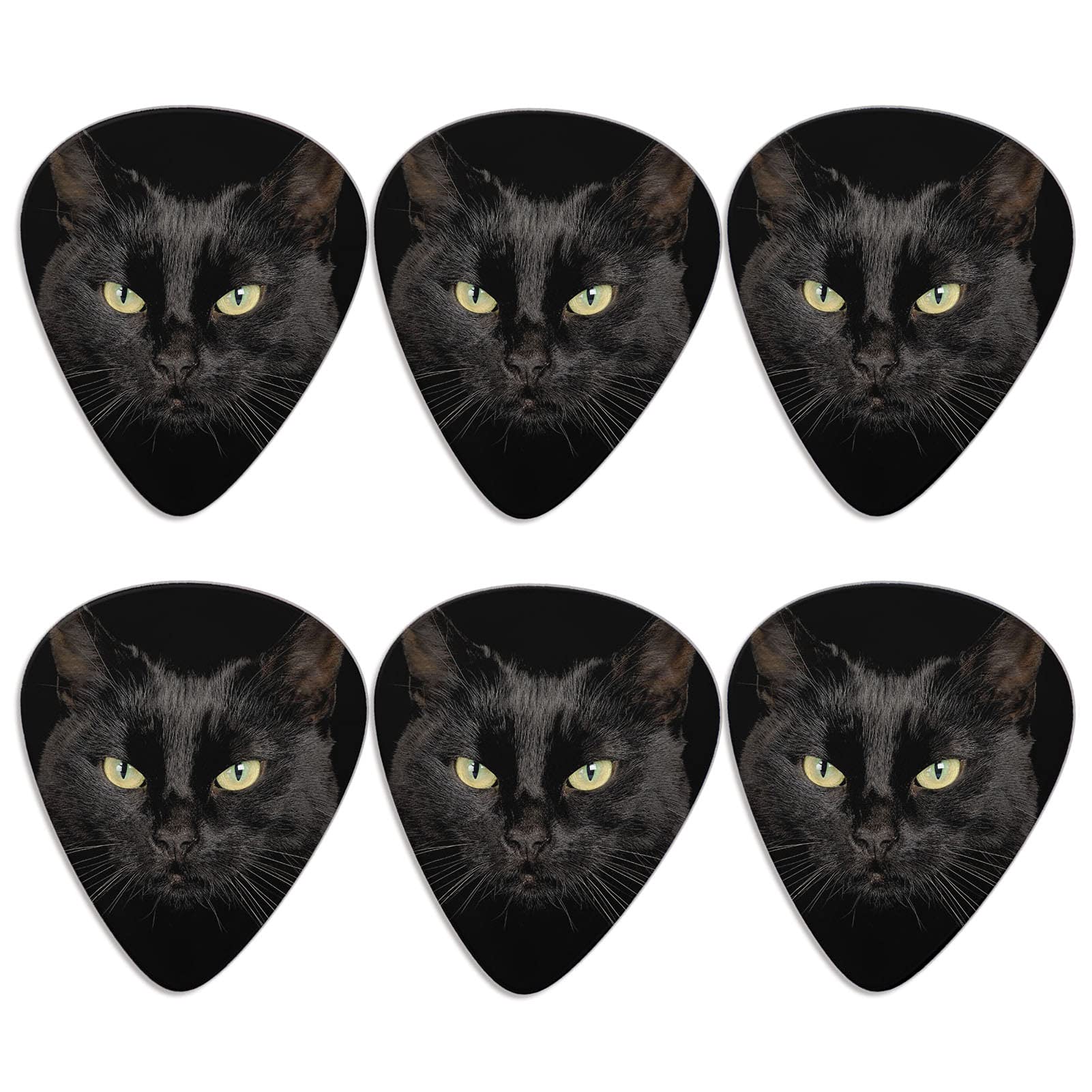 Jeiento Black Cat Print Premium Guitar Picks for Bass Electric Acoustic Guitars 6 Piece Classical Triangle 0.96mm