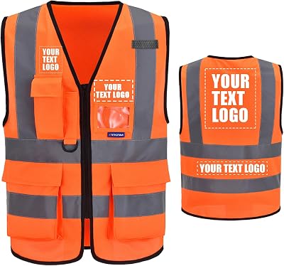 AYKRM Personalised Hi Vis Safety Vest 21 Colors Zipper Pockets EN20471