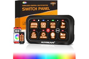 Auxbeam 8 Gang Switch Panel Bluetooth RGB AC-800 APP Circuit Control Box | Toggle Momentary Pulsed Switch Pod,LED Switch Control,Multifunction 12-24V,Waterproof for Truck Offroad UTV,3 Years Warranty
