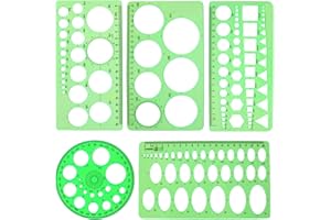 5PCS Circle Template Measuring Geometry Ruler Geometric Drawings Stencils Rulers, Plastic Circle and Oval Measuring Templates