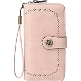VONCOSS Women's RFID Blocking Wallet - Large Capacity Zip Around Leather Clutch Purse with Card Slots and Phone Holder