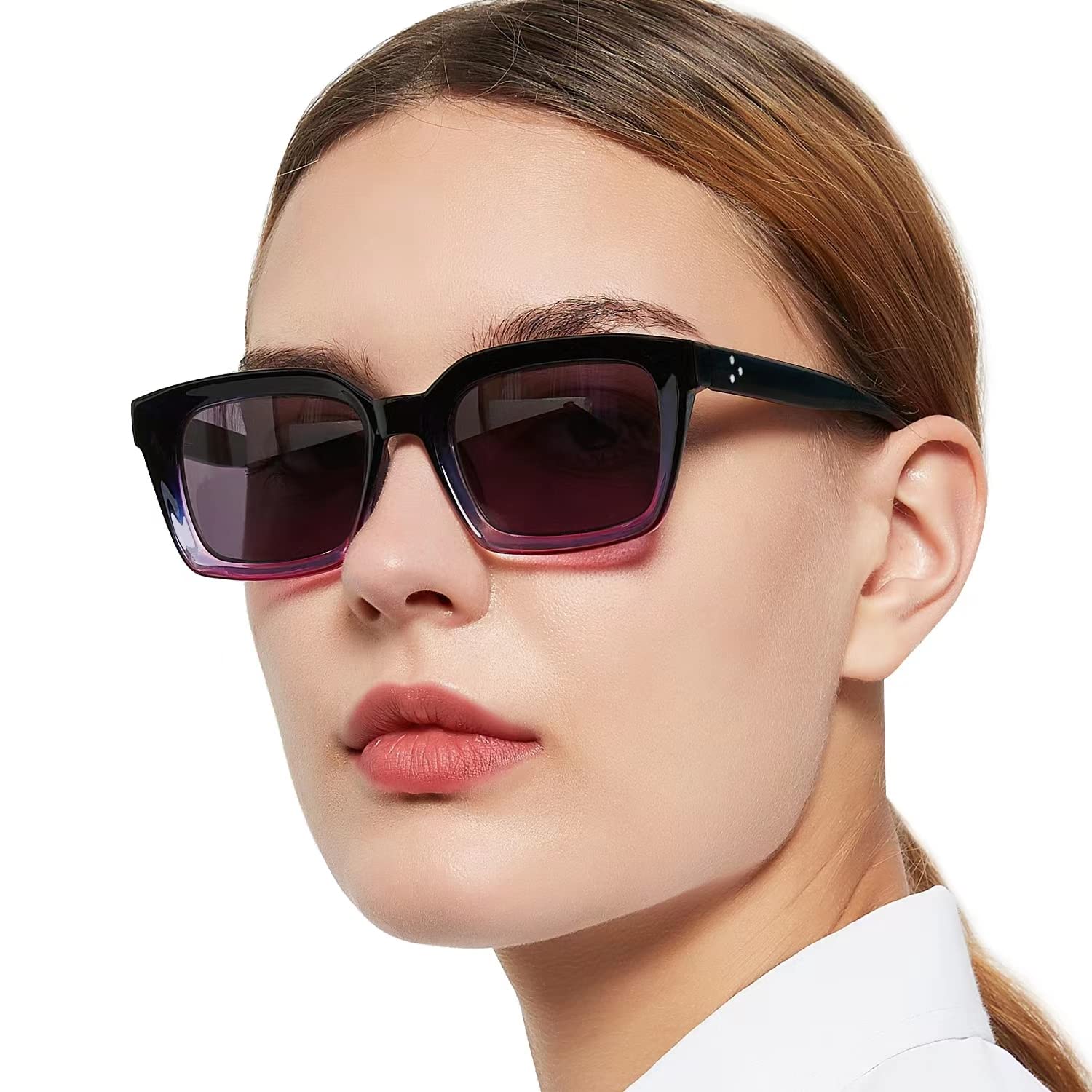OCCI CHIARI U V400 Sunglasses for Women Rectangle Reading Glasses 4.0 Vintage Large Frame Ladies' Spring Hinged Sun Readers (Purple,400)