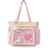 SUSTRALO Kawaii ita Tote bag, Lace Pin display bag with Insert, Pink Ita Shoulder Purse, y2k Messenger Crossbody Bag for Comic-Con Anime Badge Display