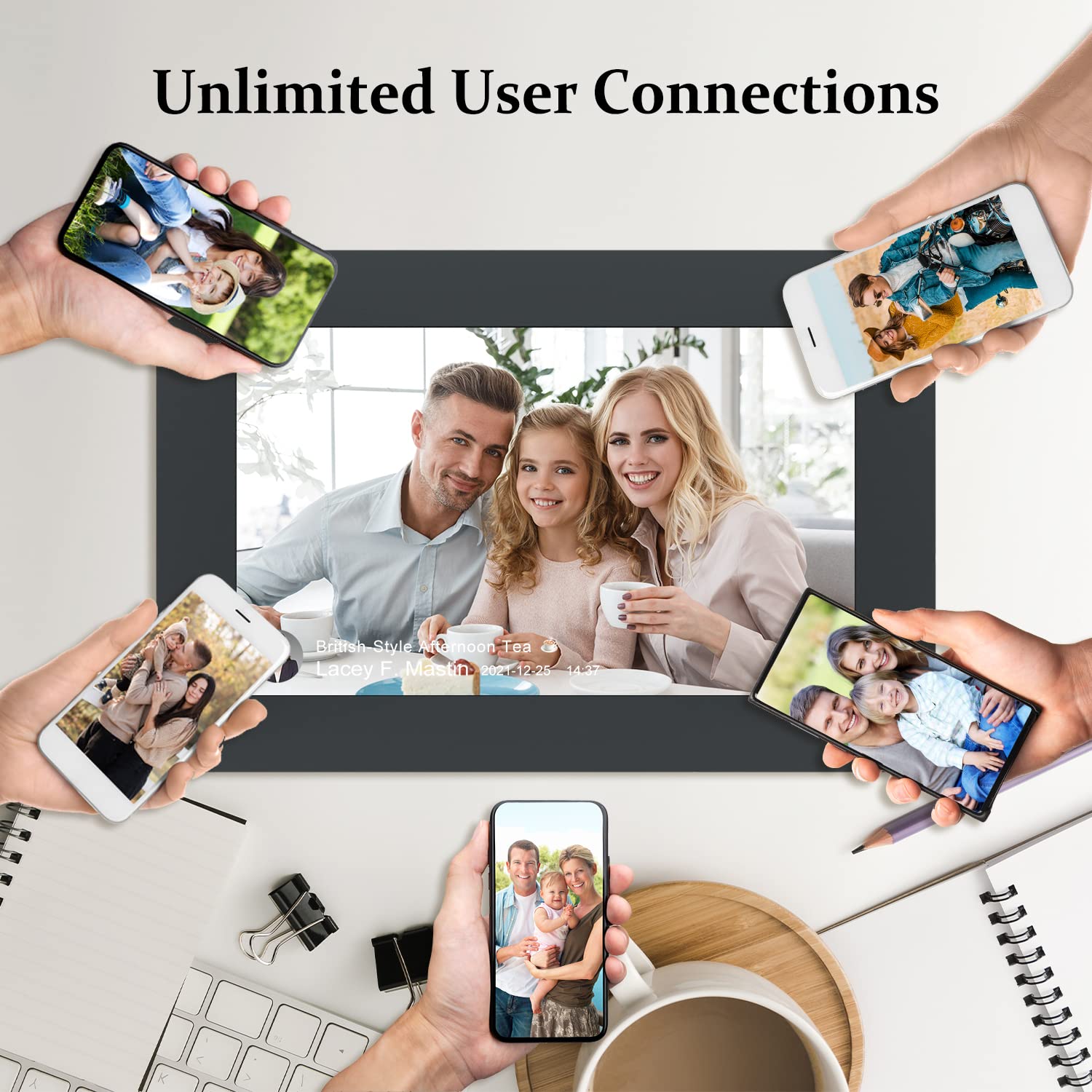 AEEZO 10.1 Inch WiFi Digital Picture Frame, IPS Touch Screen Smart Cloud Photo Frame with 32GB Storage, Easy Setup to Share Photos or Videos via AiMOR APP, Auto-Rotate, Wall Mountable (Black)