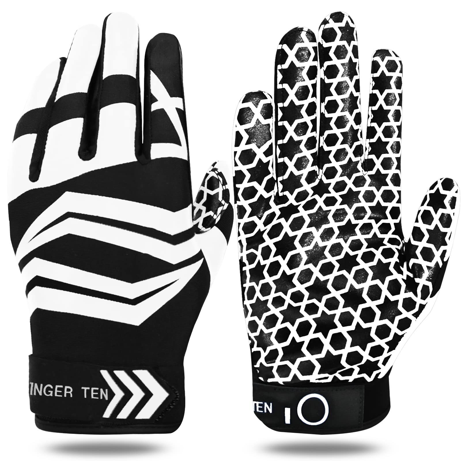 FINGER TEN American Football Gloves for Men Women Ultra Tack Sticky Anti Slip Palm Sport Receiver Gloves, Rugby Gloves Professional Flexible Stretch Protection Waterproof (White, Small)