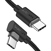 SUNGUY USB C to USB C Cable 1FT [2Pack], Right Angle 90 Degree Type C to C 60W PD Fast Charge Compatible for Samsung Galaxy S21 S20 S10, MacBook Air/Pro, iPad Pro 2020, Pixel 4/3 XL