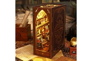 3D Wooden Puzzle Bookends, DIY Book Nook Kit with Sensor Light, Magic Book House Model Building Kit Insert Decor, Stand Books