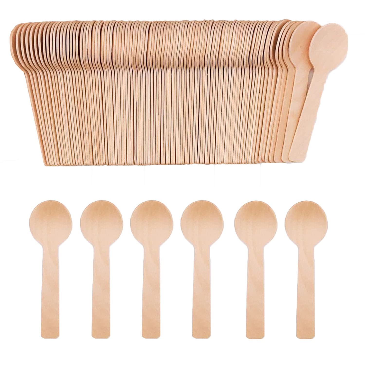 Photo 1 of 200pcs Mini Wooden Spoons,4inch Disposable Wooden Ice Cream Dessert Spoons, Biodegradable Compostable Birchwood