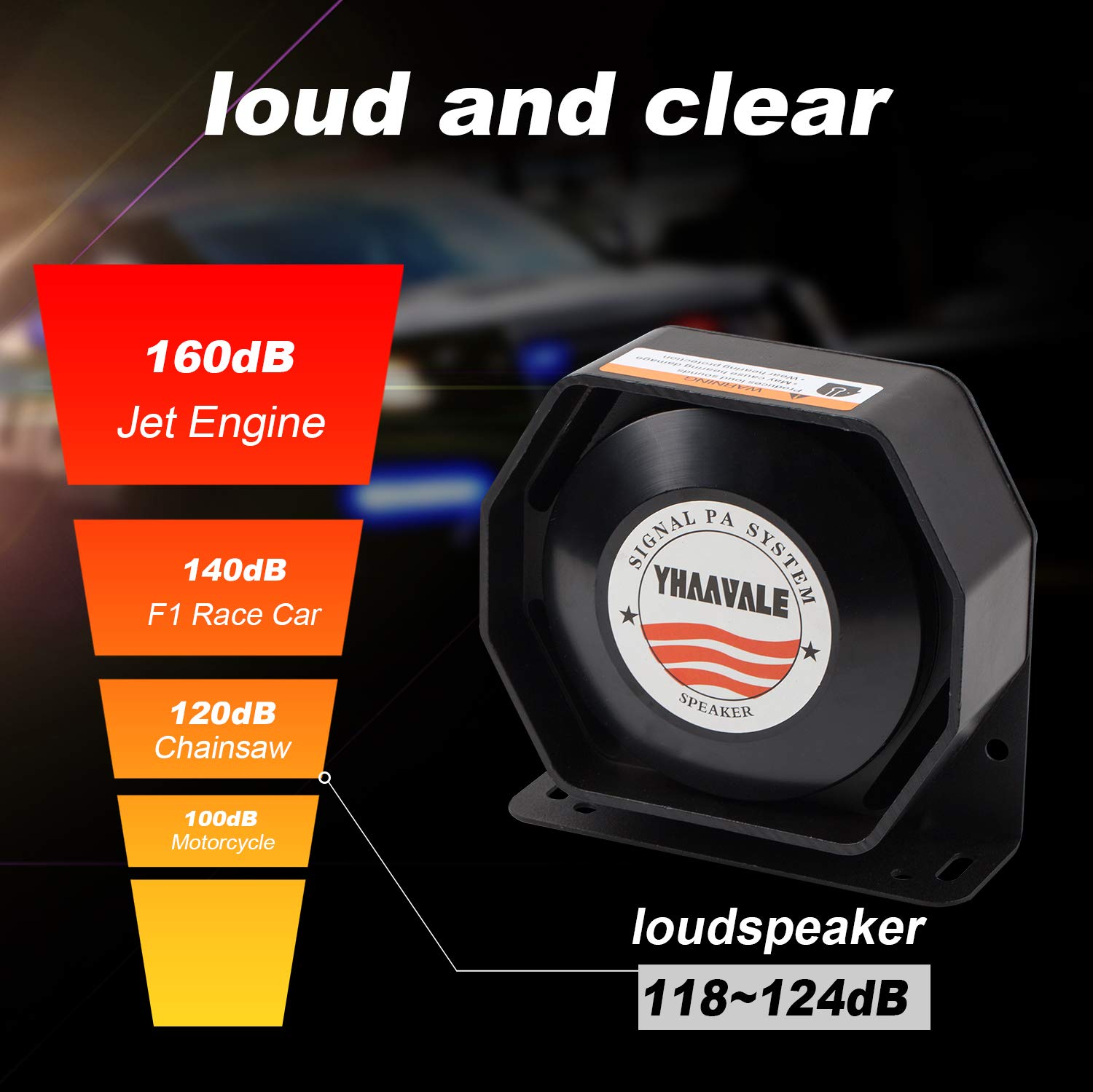YHAAVALE X5 Amplifier Police Siren & Metal Ultra Slime Octagon Compact Flat Speaker,DC12V 100W Multi-Tones Wireless Remote Control with Mic Loudspeaker Emergency Electronic PA System for Police Cars