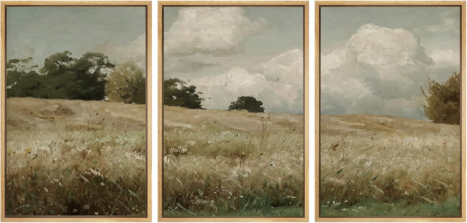 Wall Décor - SIGNWIN Framed Canvas Print Wall Art Woodland Nursery Decor Set Watercolor Country Field Landscape Pasture Nature Abstract Fine Art Nordic for Living Room, Bedroom, Office - 24