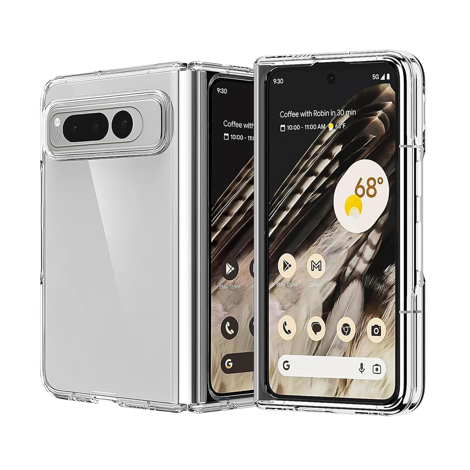 KZIOACSH Full Protection Slim Fit Lightweight Case for Google Pixel Fold - Anti-Drop Wear-Resistant Transparent Hard PC Shockproof Anti-Scratch Clear Cover