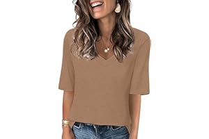 TAWOP Ladies Tops and Blouse 1/2 Sleeve Summer Shirts Solid Color Basic Tops Casual Tee Shirts Loose Fitted Tunic Tops