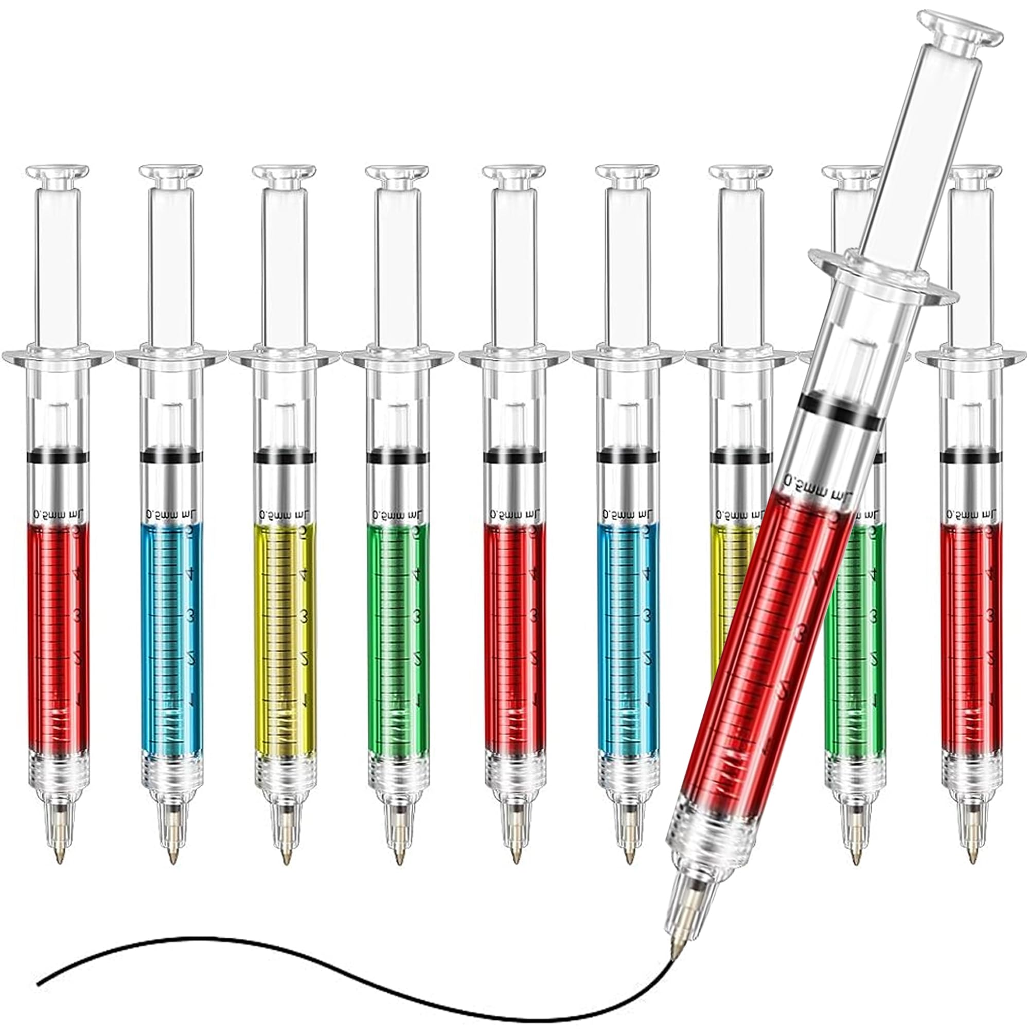 MINGZE Fake Needle Syringe Ballpoint Pens, Writes in Blue or Black Ink, School Supplies, Prizes and Giveaway for Boys and Girls (10pcs)… — image 1