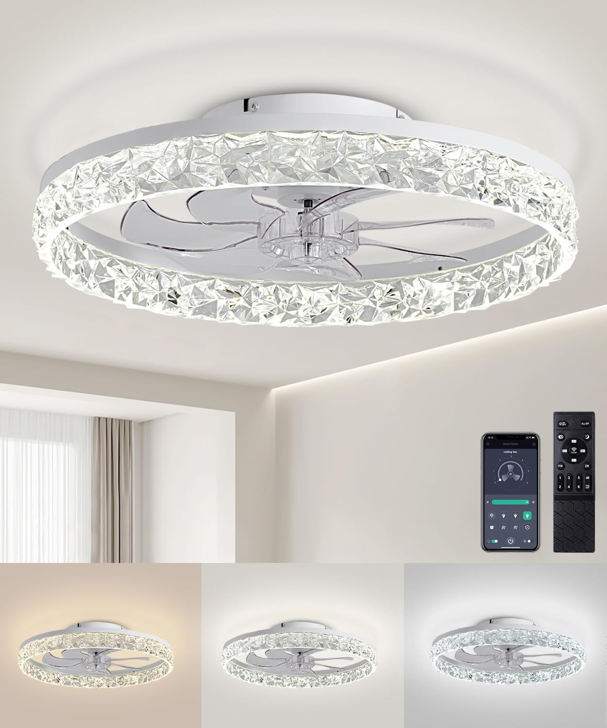 Ceiling Fans With Lights And Remote, 20\" Modern Low Profile Ceiling Fan With Light, Stepless...
