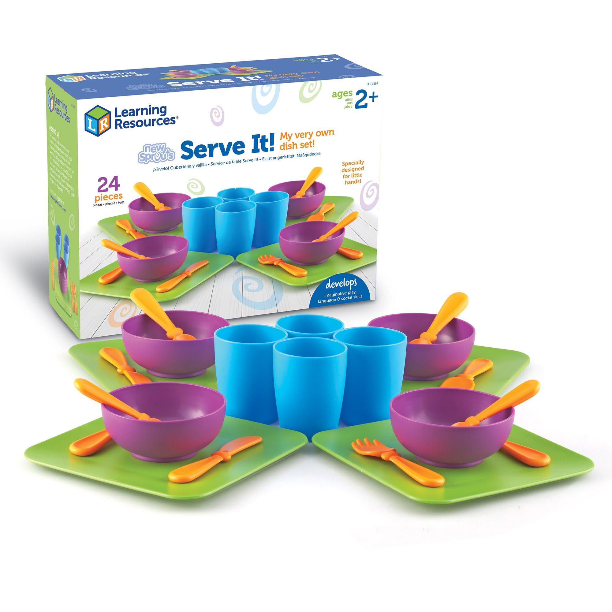 Learning Resources New Sprouts Serve It! My very own dish set, Pretend Play Toy for Toddlers, Preschool Learning Toys, Kitchen Play Toys for Kids — image 1