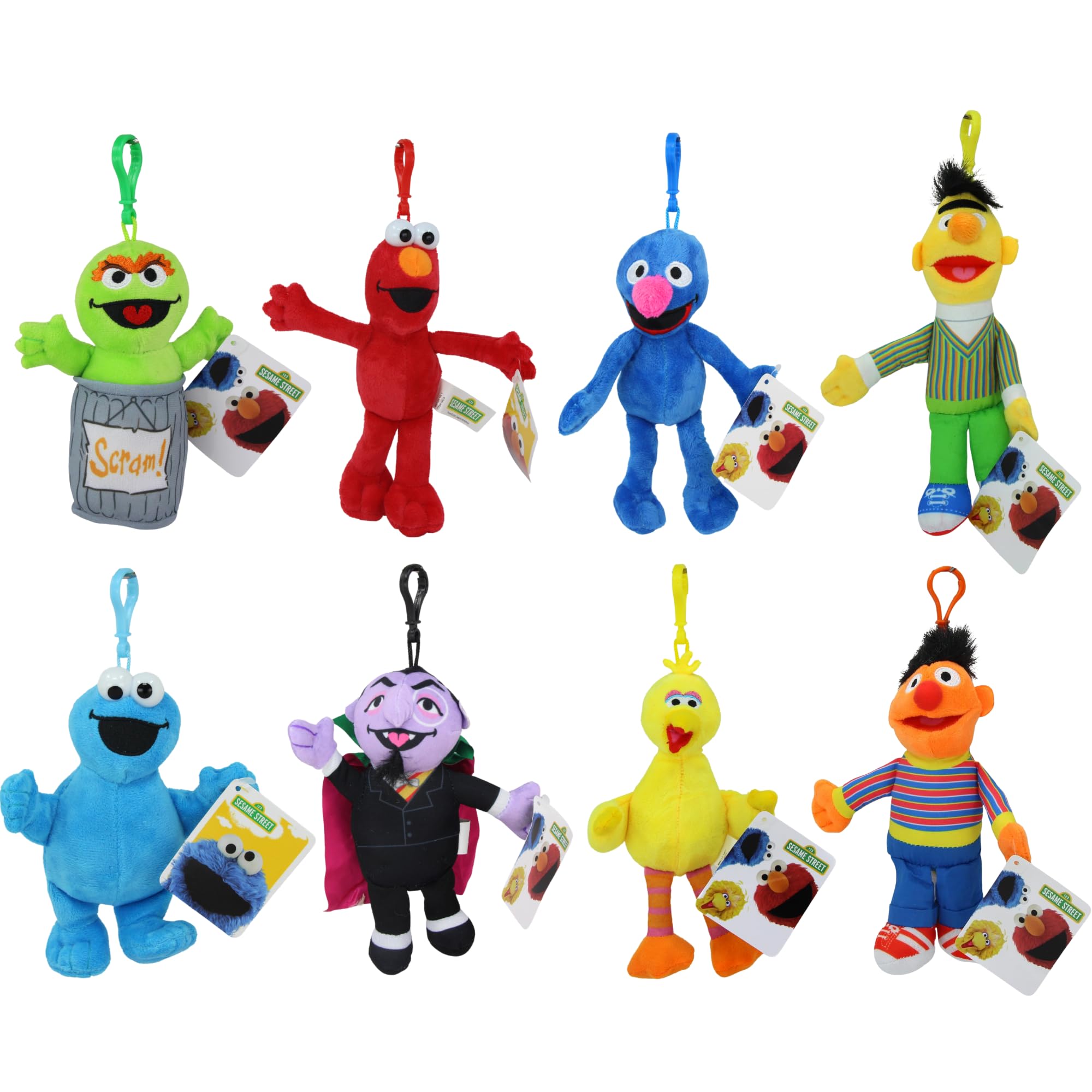 Hasbro Sesame Street Elmo Super Soft Gift Quality Plush Toy - (Complete Set of All 8-15cm Character Bagclips)