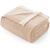Snuggle Sac Ultra Soft Throw Blanket for Couch Bed Sofa 50x60 inches, Reversible Beige Blanket Microfiber Fluffy Fuzzy Cozy Knit Throws for Women Mothers Birthday Gifts