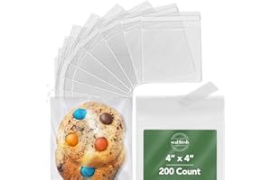 Seal Fresh Cellophane Bags – 4" x 4" (200 Count) – Clear Plastic Resealable Self Sealing Cellophane Bag – Cellophane Treat Ba
