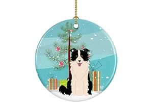 Caroline's Treasures Merry Christmas Tree Border Collie Black White Ceramic Ornament Christmas Tree Hanging Decorations for Home Christmas Holiday, Party, Gift, 3 in, Multicolor