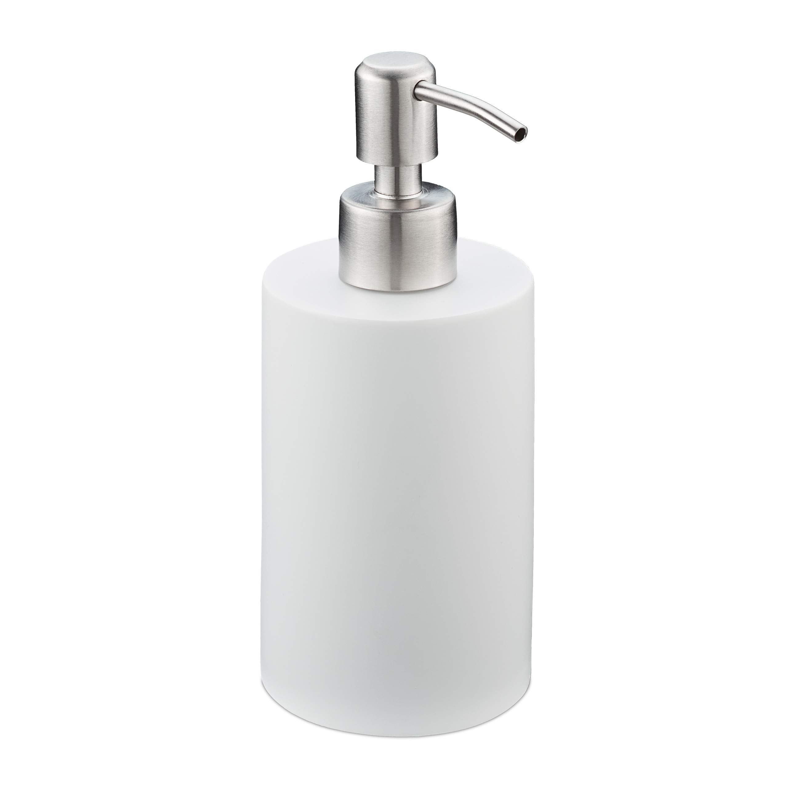 Relaxdays Soap Dispenser, 180 ml, Refillable, Bathroom, for Liquids & Lotion, Polyresin, Stainless Steel Pump, White — image 1
